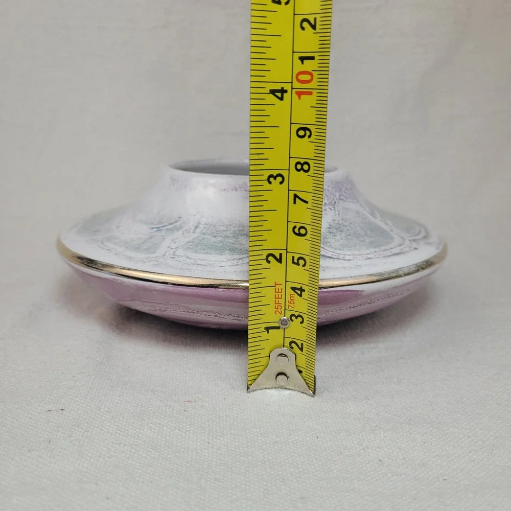 Vintage Italian Iridescent Ikebana Vase Mid Century‎ Pink Green Gold Rim